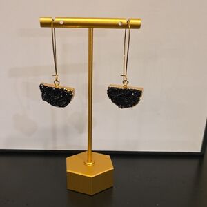 Gold and Black Druzy Dangle Earrings